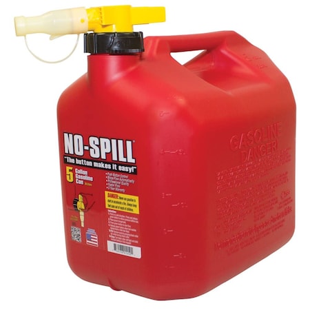 No-Spill Gas Can, Plastic, 5 gal, Thumb-Controlled Fuel Spout, 3 gal/min Flow Rate, Red, Gasoline 765-104